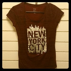 SOLD! NY & Co Maroon and silver t-shirt size XS